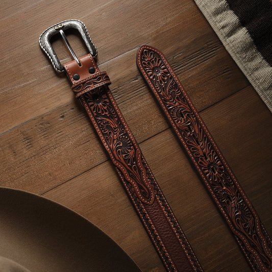 Tooled Tab Belt Cognac Men