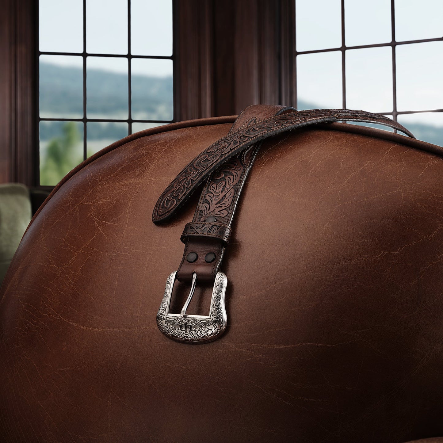 Tooled Tab Belt Cognac Men