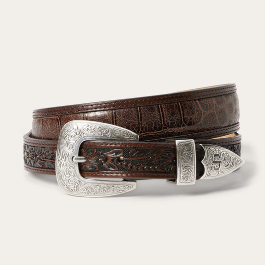 Croco Print Tooled Tapered Belt Brown/Cognac Men