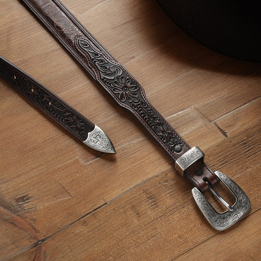 Croco Print Tooled Tapered Belt Brown/Cognac Men