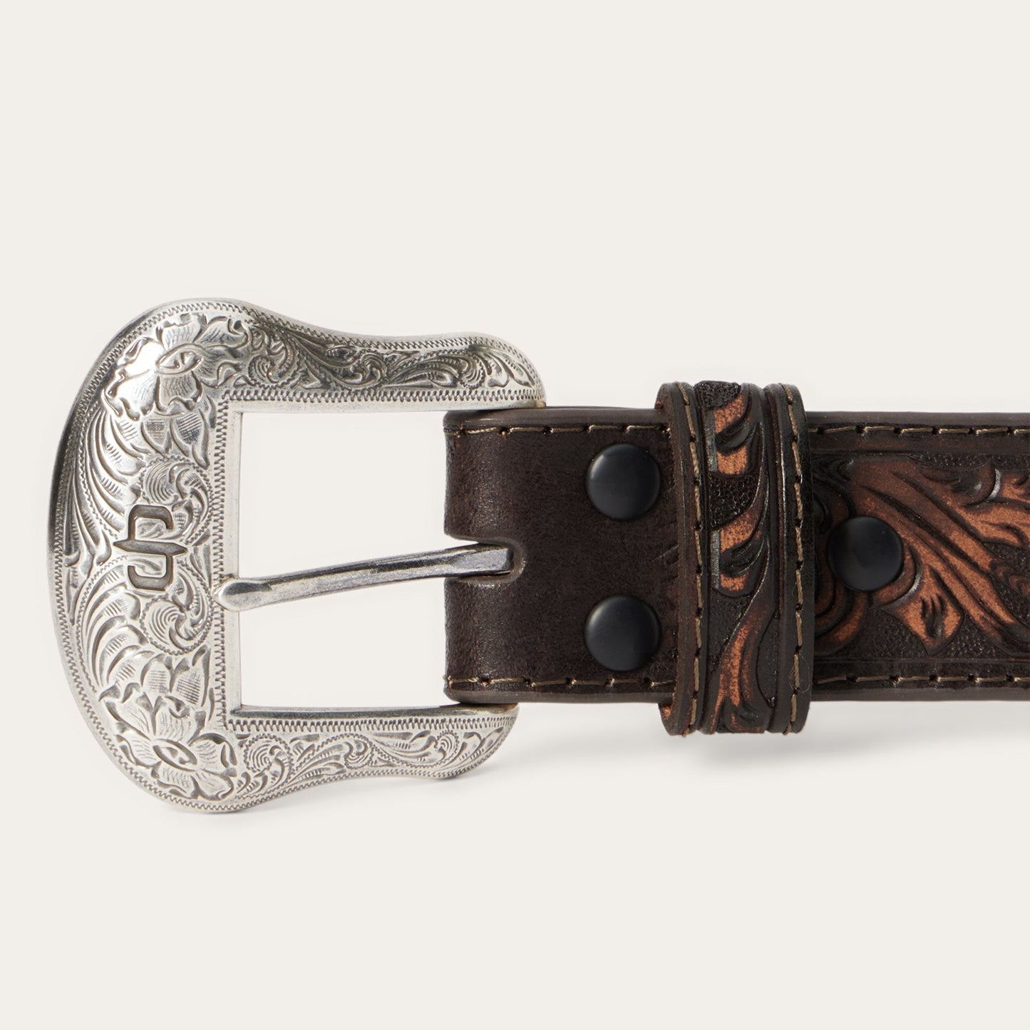 Embroidered Tooled Tab Belt Vintage Brown Men