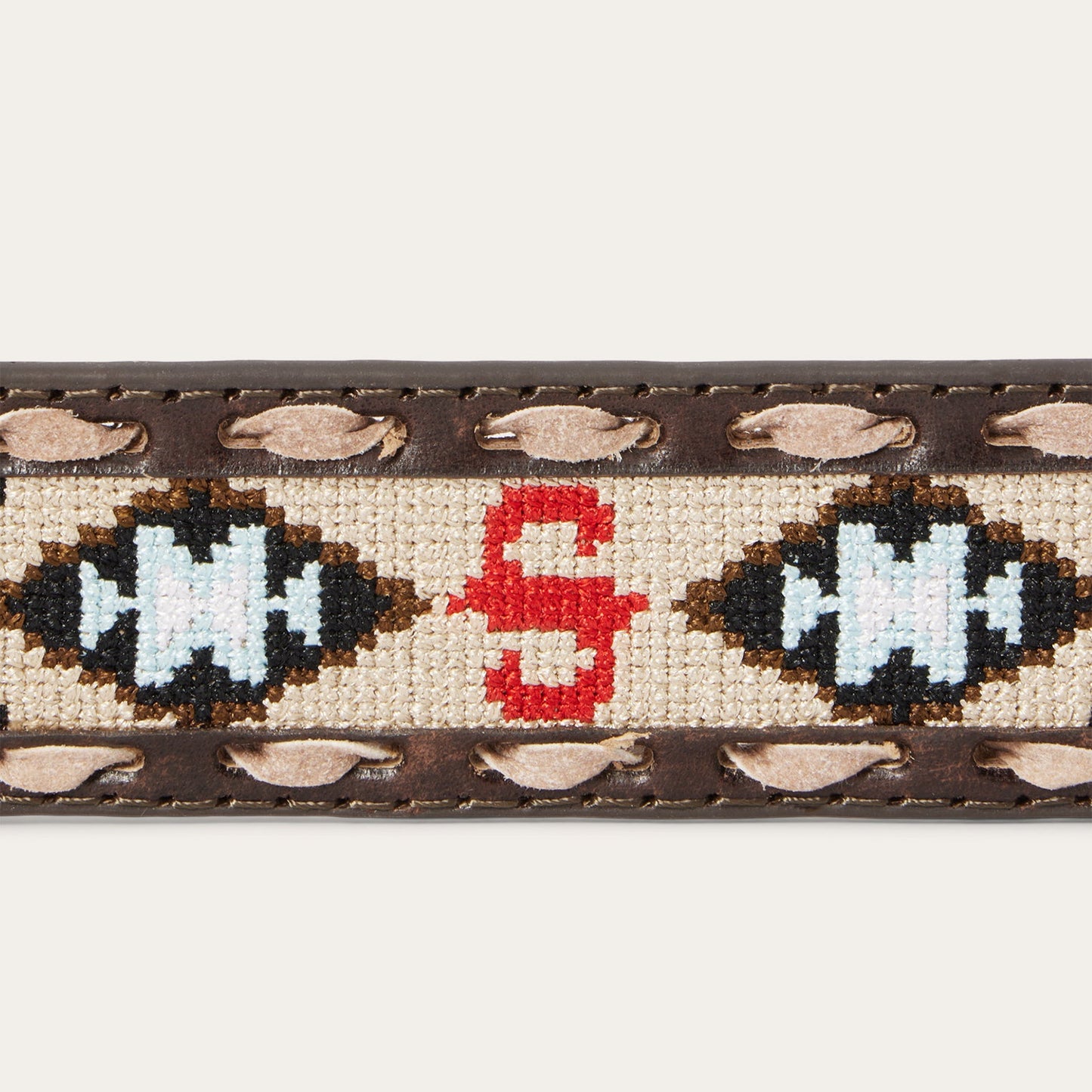 Embroidered Tooled Tab Belt Vintage Brown Men
