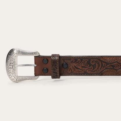 Bison Leather Tooled Tab Belt Hazelnut Bison Men
