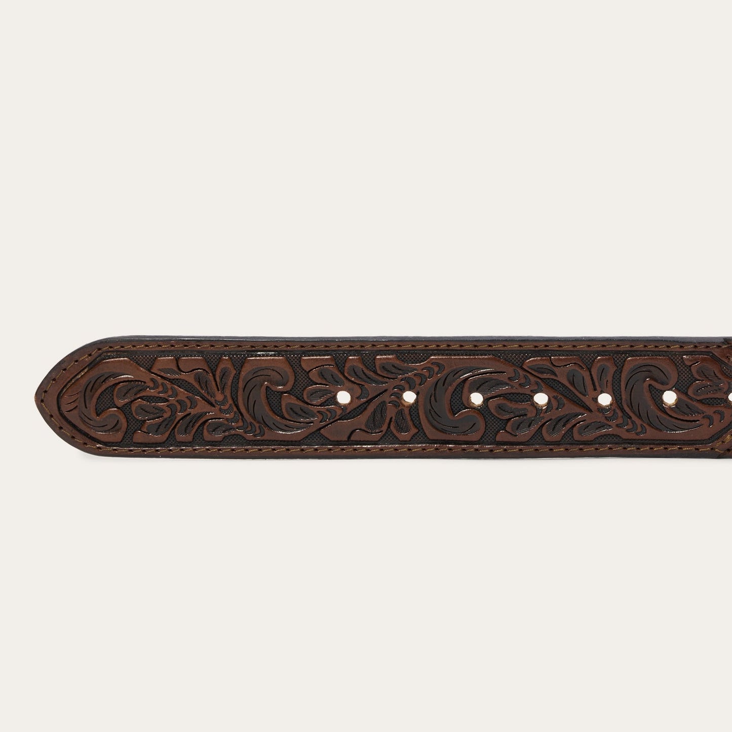 Bison Leather Tooled Tab Belt Hazelnut Bison Men