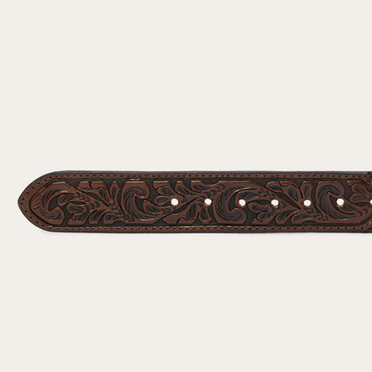 Bison Leather Tooled Tab Belt Hazelnut Bison Men