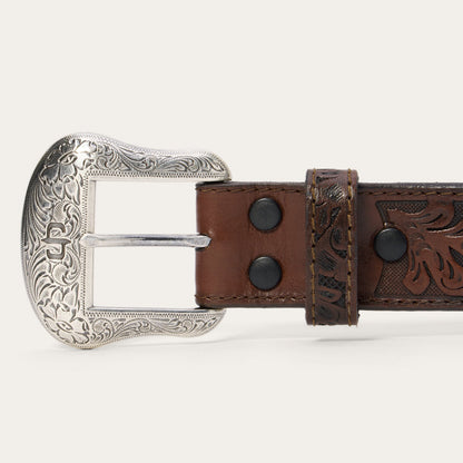 Bison Leather Tooled Tab Belt Hazelnut Bison Men