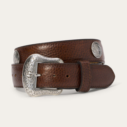 Bison Leather Concho Belt Hazelnut Bison Men