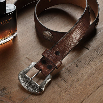Bison Leather Concho Belt Hazelnut Bison Men