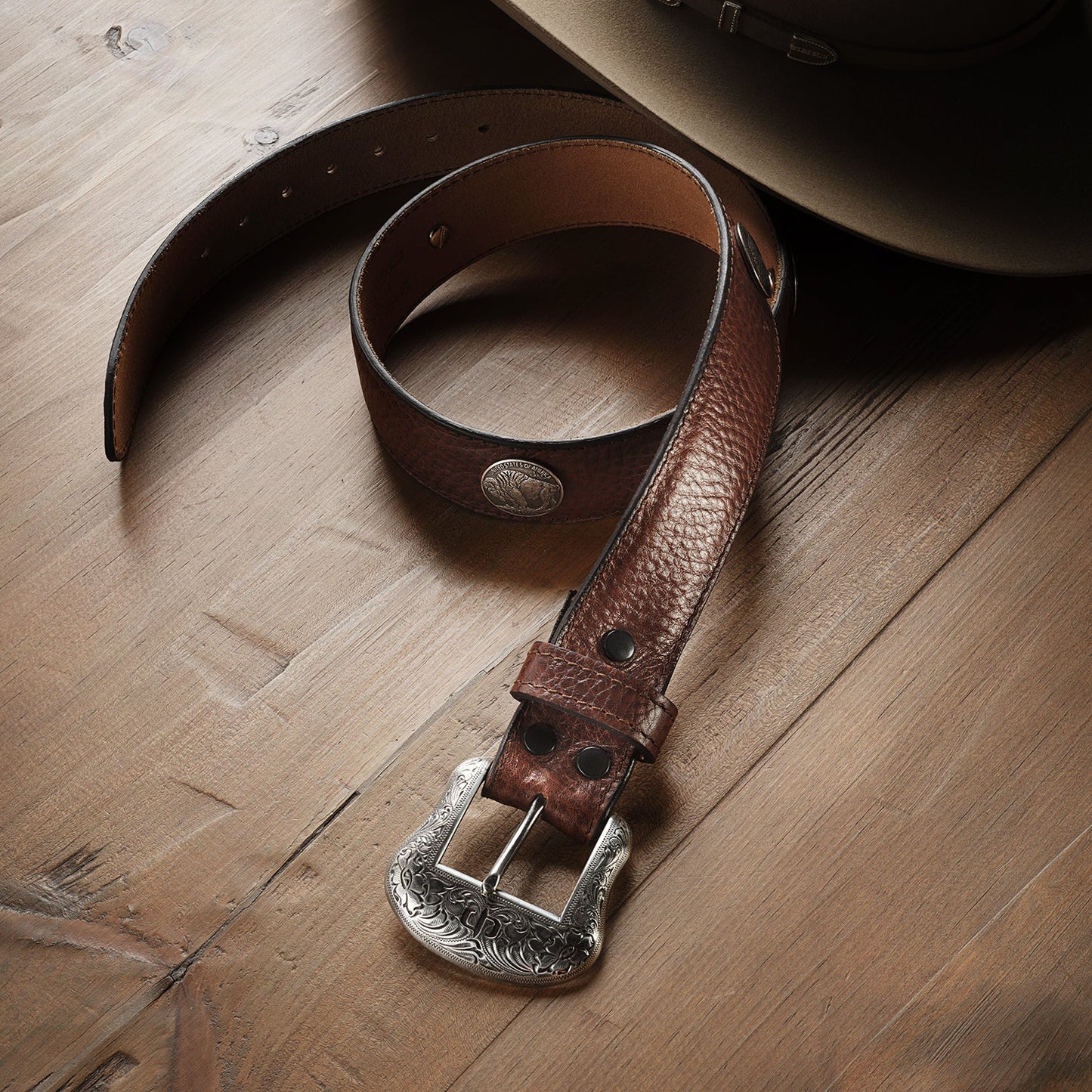 Bison Leather Concho Belt Hazelnut Bison Men