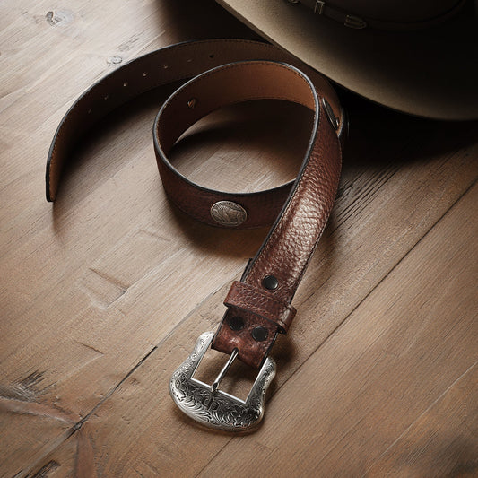 Bison Leather Concho Belt Hazelnut Bison Men
