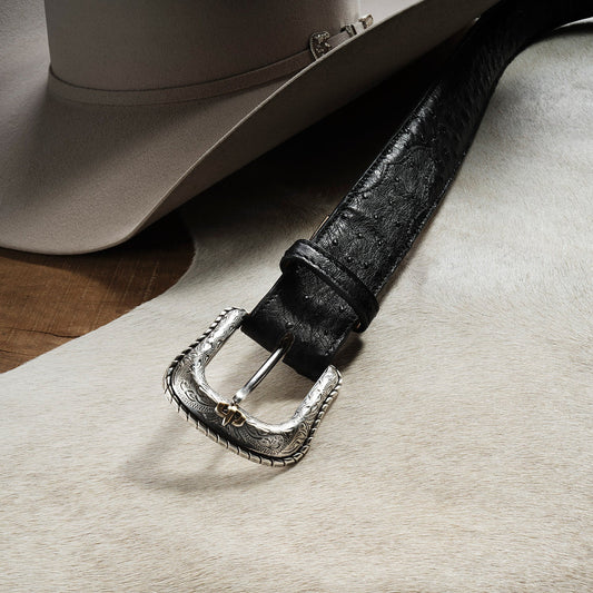 Ostrich Western Tab Belt Black Men