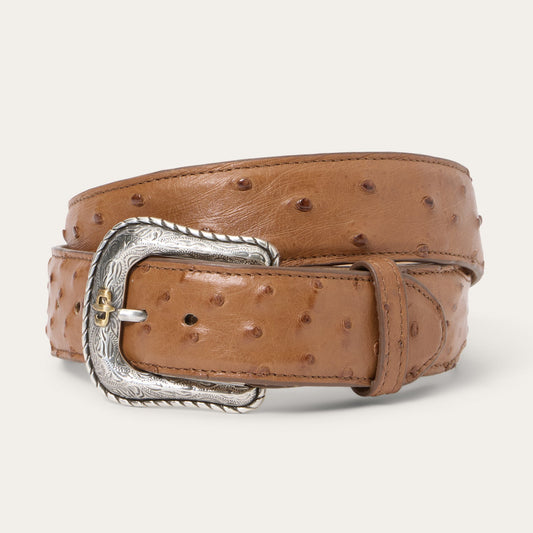 Ostrich Western Tab Belt Antique Cognac Men