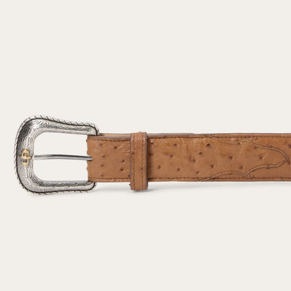 Ostrich Western Tab Belt Antique Cognac Men