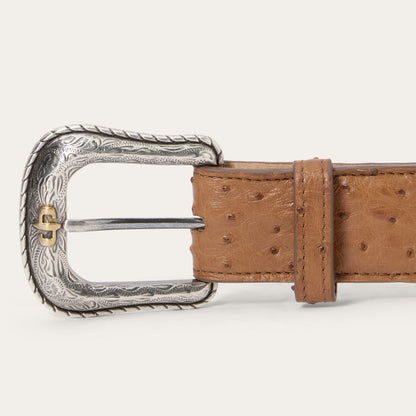 Ostrich Western Tab Belt Antique Cognac Men