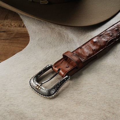 Ostrich Western Tab Belt Antique Cognac Men