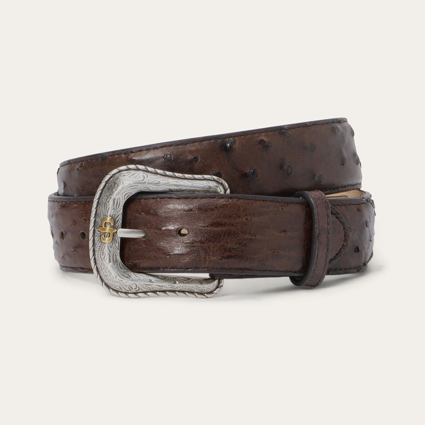 Ostrich Western Tab Belt Mocha Brown Men