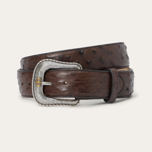 Ostrich Western Tab Belt Mocha Brown Men