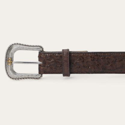 Ostrich Western Tab Belt Mocha Brown Men
