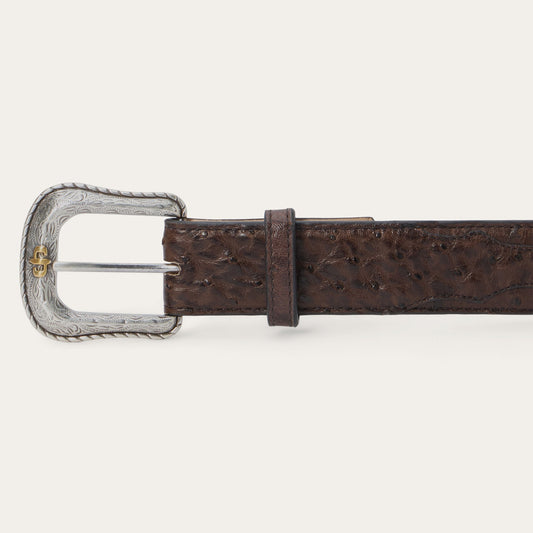 Ostrich Western Tab Belt Mocha Brown Men