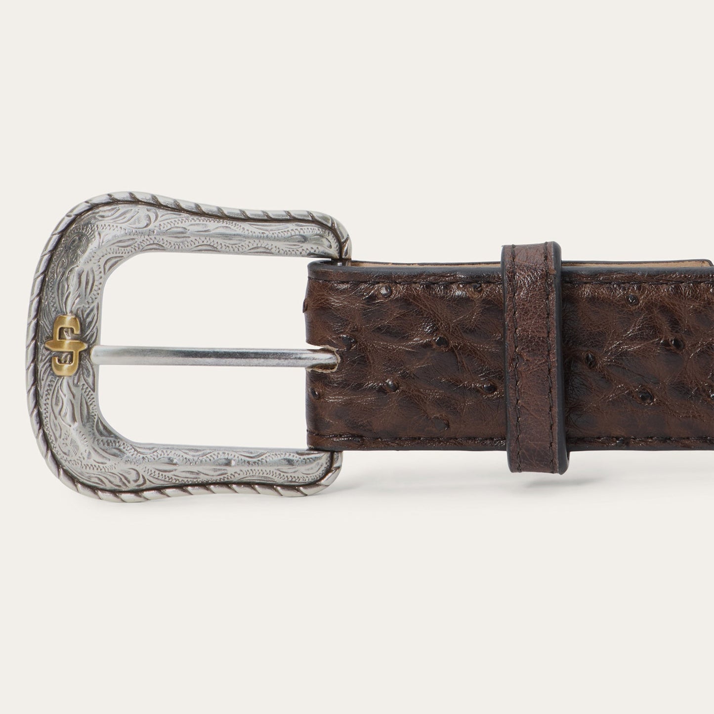 Ostrich Western Tab Belt Mocha Brown Men
