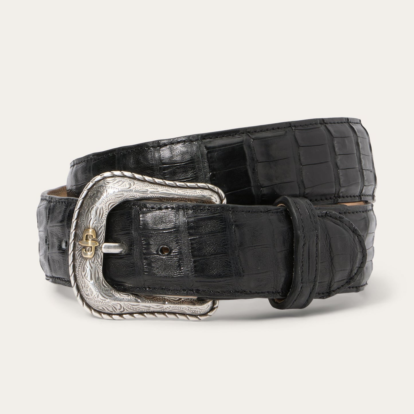 Caiman Western Tab Belt Black Classic Men