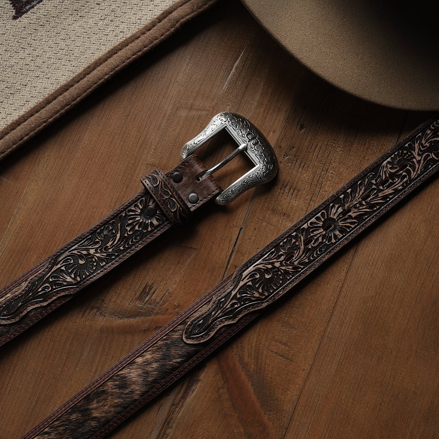 HaironHide Tooled Tab Belt Vintage/Brown Men