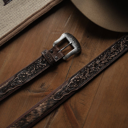 HaironHide Tooled Tab Belt Vintage/Brown Men