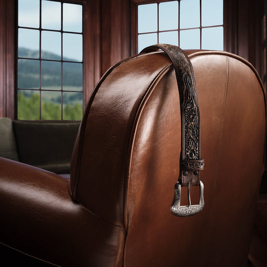 HaironHide Tooled Tab Belt Vintage/Brown Men