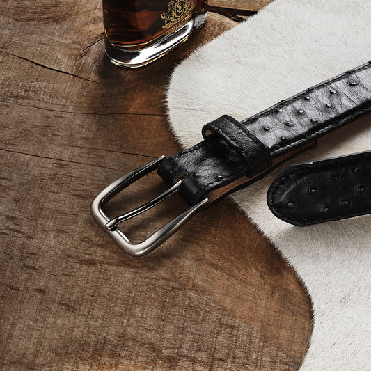Ostrich Western Tab Belt 1 1/4 Width Black Classic Men