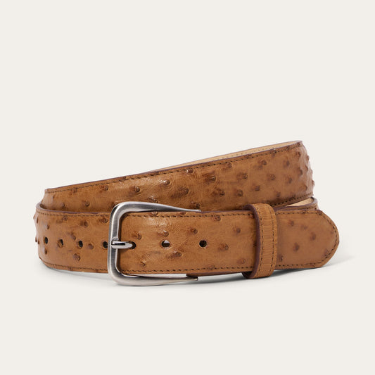 Ostrich Western Tab Belt 1 1/4 Width Antique Cognac Men