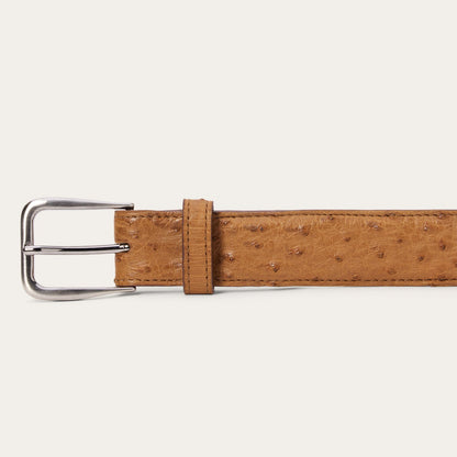 Ostrich Western Tab Belt 1 1/4 Width Antique Cognac Men