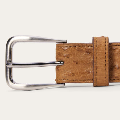 Ostrich Western Tab Belt 1 1/4 Width Antique Cognac Men