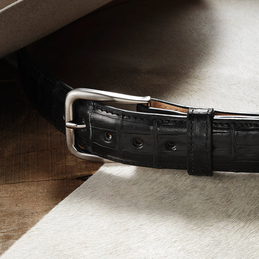Caiman Western Tab Belt 1 1/4 Width Black Classic Men