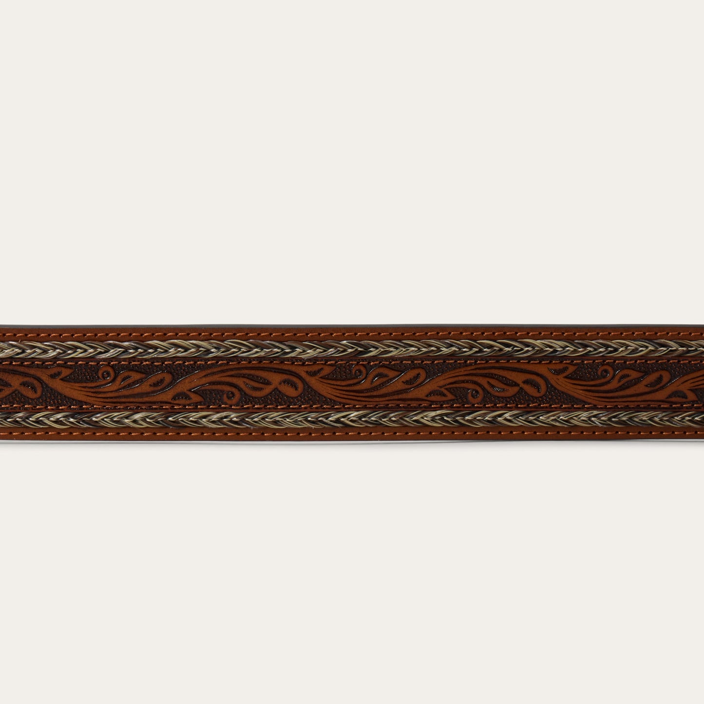 Tooled Horse Hair Braided Edge Belt Natural Men