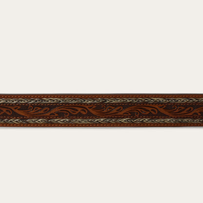 Tooled Horse Hair Braided Edge Belt Natural Men
