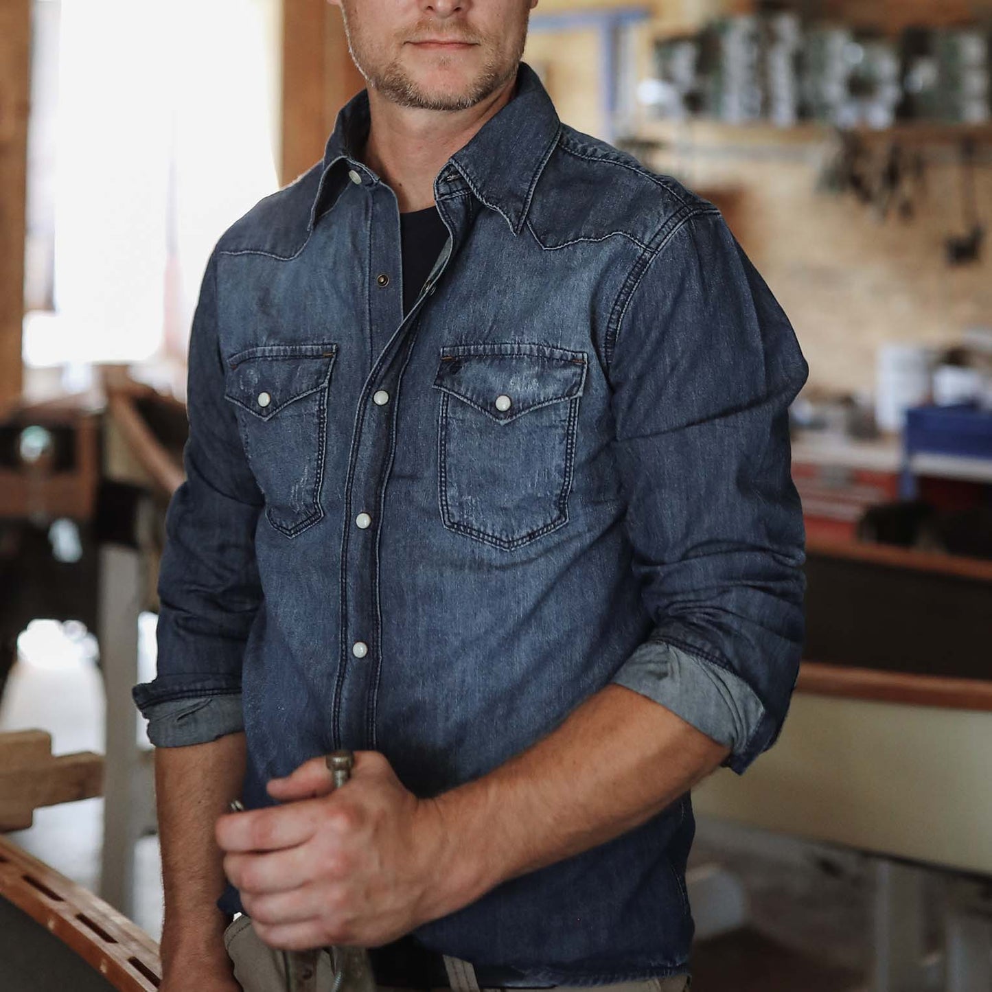 Medium Blue Denim Shirt Men