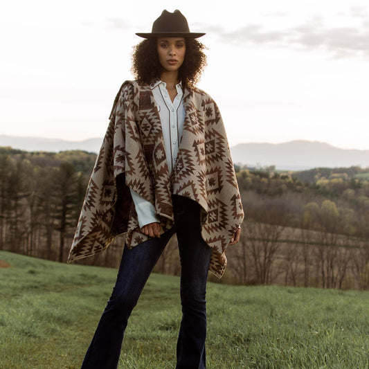 Tan Aztec Poncho Women