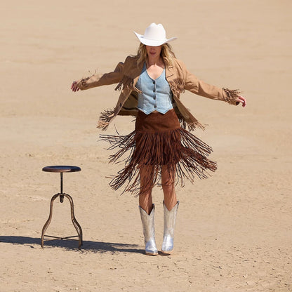 Suede Fringed Skirt Women