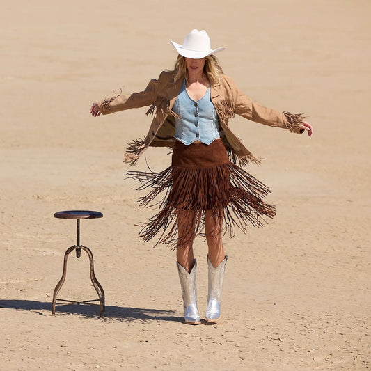 Suede Fringed Skirt Women